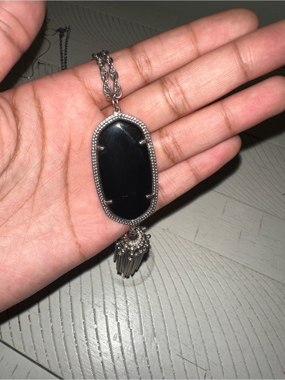 Kendra Scott Black Oval Pendant Necklace with Tassel